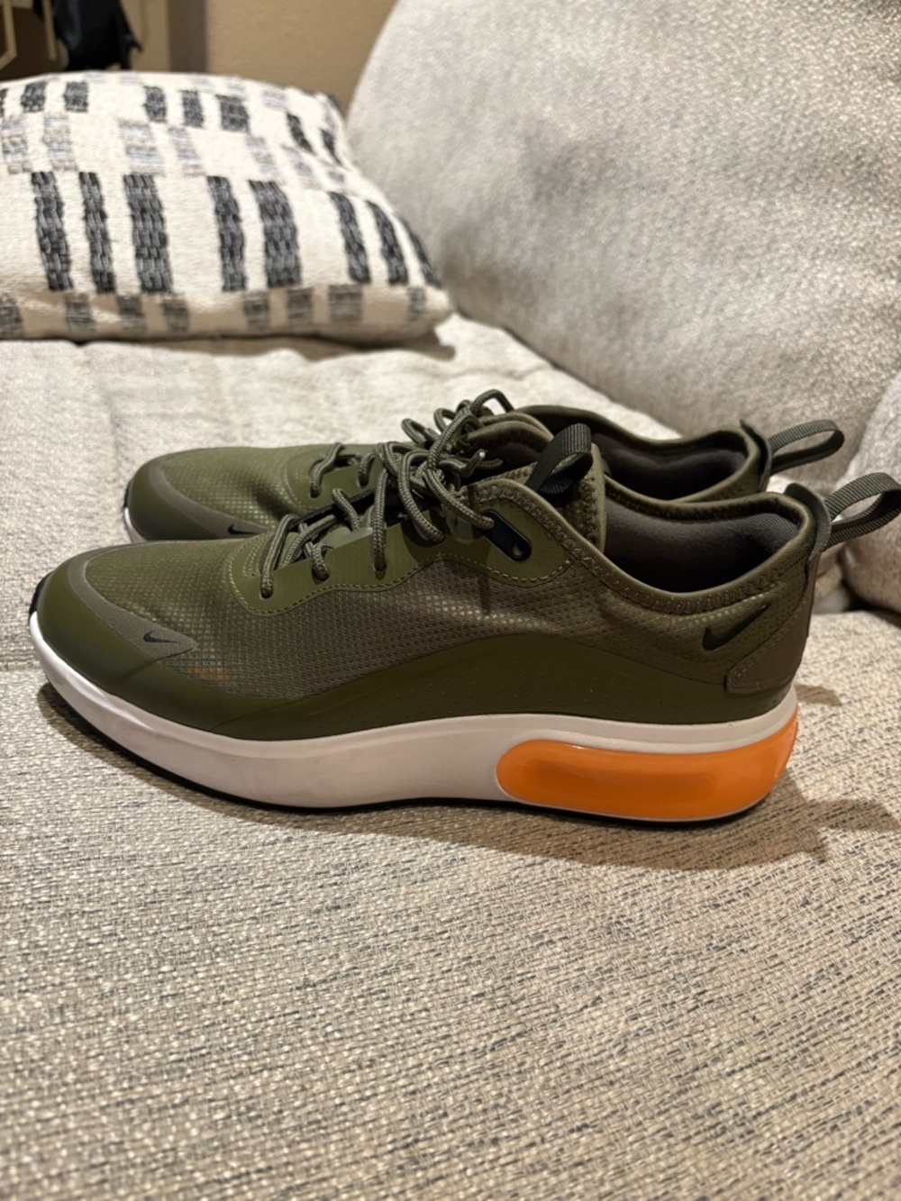 Nike Olive Green Sneakers with Orange Accent
